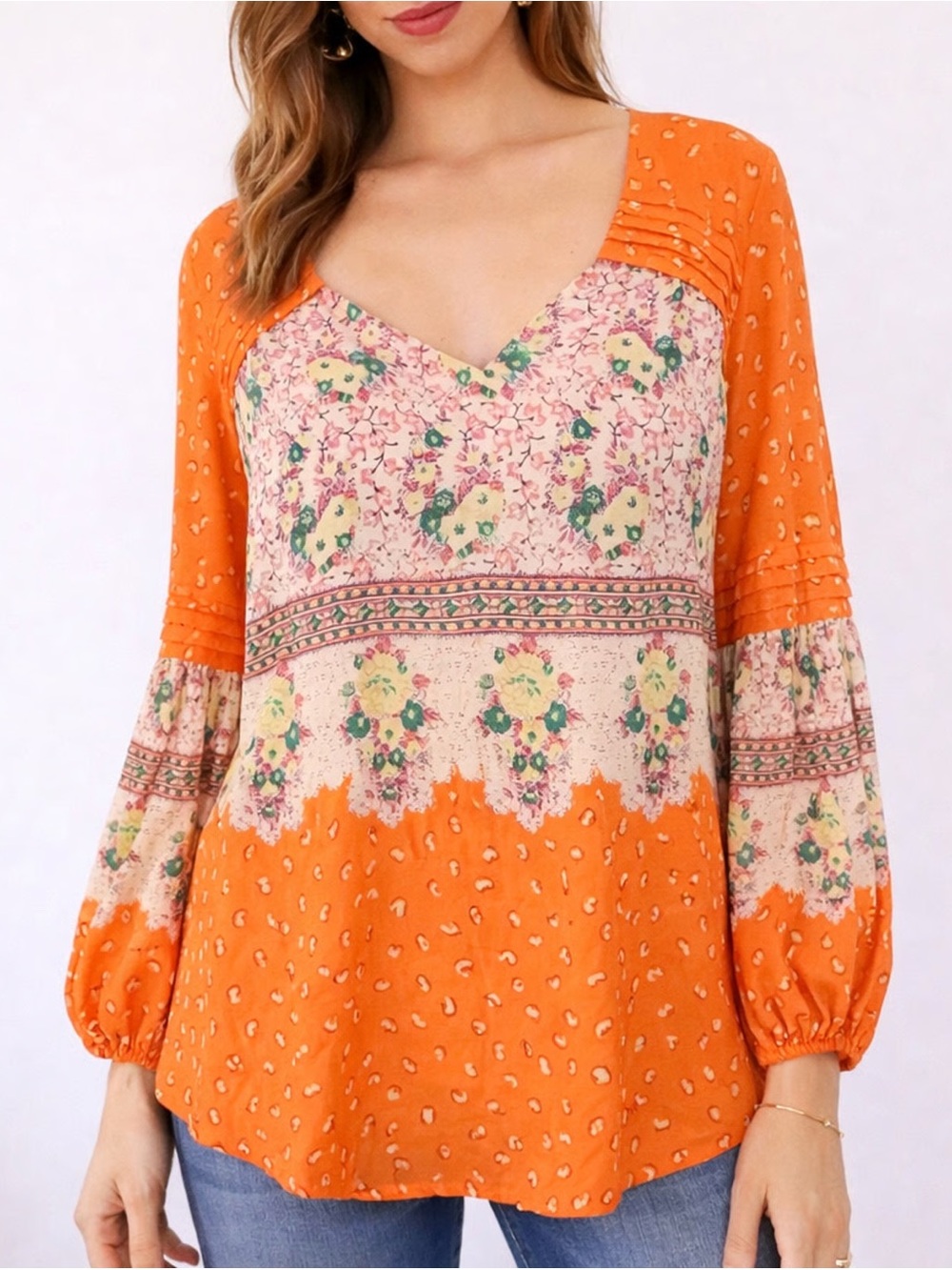 Maeve Anthropologie Ceresco Peasant Blouse Orange Floral XS